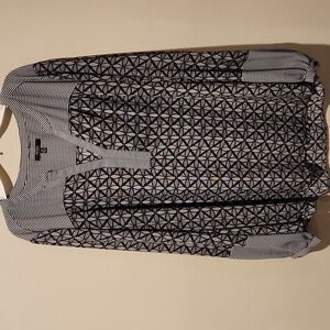 ❤️ NYDJ MIXED PRINT DARK GRAY TONE FLOWY BLOUSE / TOP, XL